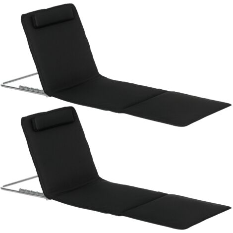 Conjunto de 2 esterillas de playa plegable esterillas con respaldo reclinable en 5 niveles reposacabezas y bolsa de transporte 134x48x33-43 cm