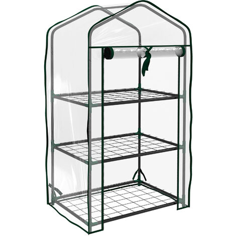 Invernadero de jardín de 3 niveles invernadero de terraza con 3 estantes 1 puerta con cremallera para cultivo de plantas flores verduras 59x39x127 cm