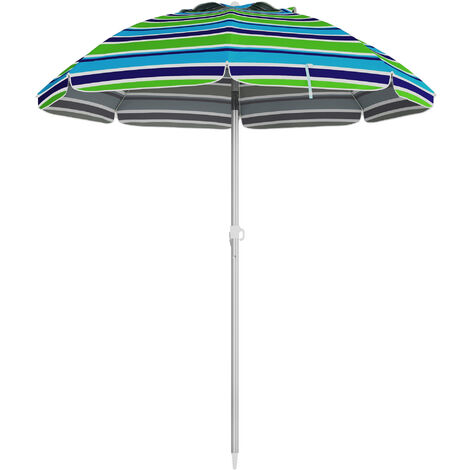 Sombrilla de playa Ø178x205 cm parasol para terraza con reclinación 45° altura ajustable apertura manual anti-UV impermeable y bolsa de transporte (1/5)