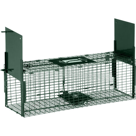 Trampa para animales vivos 60x18x20 cm jaula trampa para gatos con 2  puertas asa y marco de acero para conejos ardillas hurones