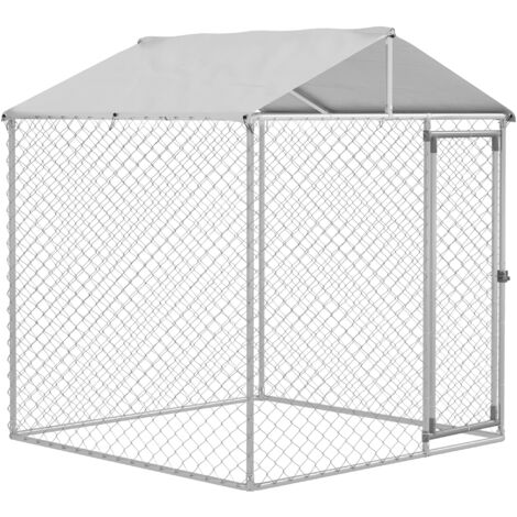 Perrera jaula de exterior para perros medianos parque para perros con cerradura marco de acero toldo impermeable y anti-UV 200x200x237 cm