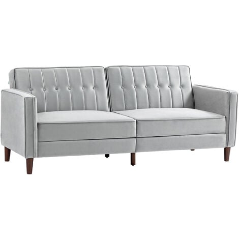 Sofá Cama de 3 Plazas Sofá Cama Convertible Tapizado en Terciopelo con Respaldo Reclinable Asientos Acolchados y Patas de Madera 189x80,5x78,5 cm