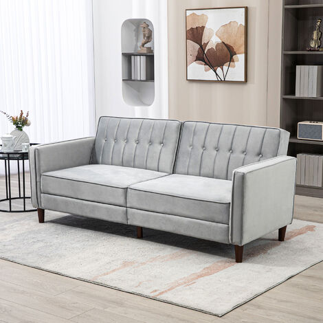 Sofá Cama de 3 Plazas Sofá Cama Convertible Tapizado en Terciopelo con Respaldo Reclinable Asientos Acolchados y Patas de Madera 189x80,5x78,5 cm