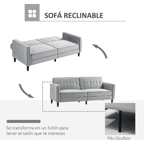 Sofá Cama de 3 Plazas Sofá Cama Convertible Tapizado en Terciopelo con Respaldo Reclinable Asientos Acolchados y Patas de Madera 189x80,5x78,5 cm