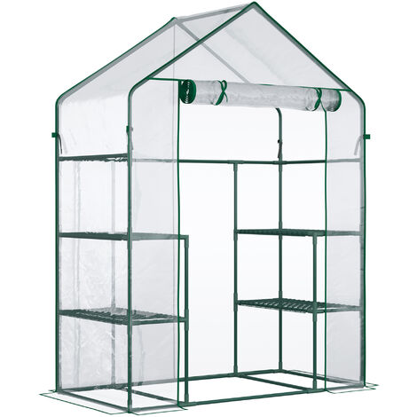 Invernadero de jardín invernadero de terraza con 4 estantes 1 puerta con cremallera para cultivo de plantas flores verduras 142x73x195 cm