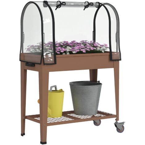 Mesa de cultivo con ruedas 80x40x120 cm huerto urbano elevado con cubierta de invernadero y estante inferior para cultivo plantas flores verduras