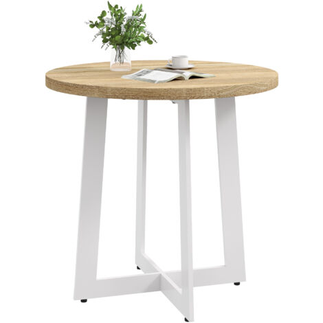 Mesa de Comedor Redonda para 4 Personas Mesa de Cocina Moderna con Tablero de Madera y Base de Acero Cruzada para Salón Ø80x75 cm
