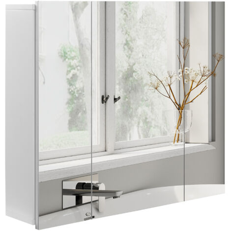 Mueble de baño con espejo mueble de pared para baño con 3 puertas y estantes internos ajustables 70x15x60 cm