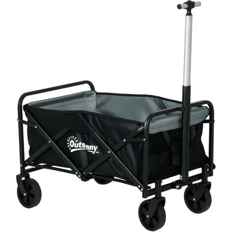 Carro de jardín carro plegable con 4 ruedas longitud y ángulo del mango Ajustables capacidad 70 L carga 80 kg para playa campaña