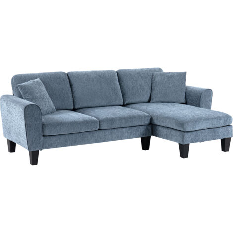 HOMCOM sofá chaise lounge sofá esquinero sofá de salón reversible en forma de L con 2 almohadas carga 200 kg 230x138x87 cm azul oscuro