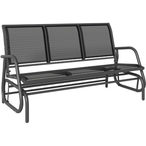 Banco de jardín exterior de 3 plazas mecedora de exterior con reposabrazos carga 300 kg para terraza balcón patio 147x70x85 cm negro