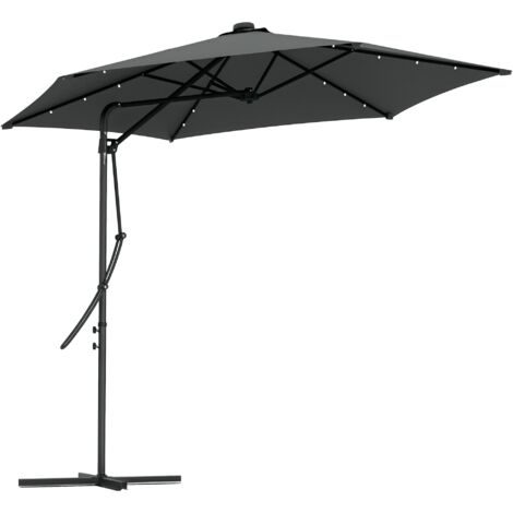 Sombrilla Voladiza de 3 m con Luces LED Sombrilla de Jardín con Manivela y Base Cruzada Parasol Excéntrico para Exterior Patio Terraza