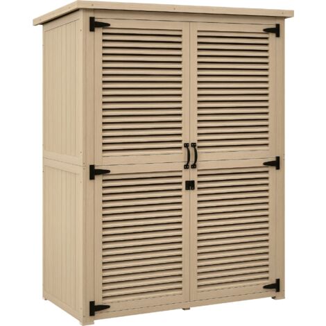 Cobertizo de madera 0,83 m² 127x65x168 cm armario de exterior de madera con 2 puertas de persiana 2 estantes 2 asas y techo impermeable