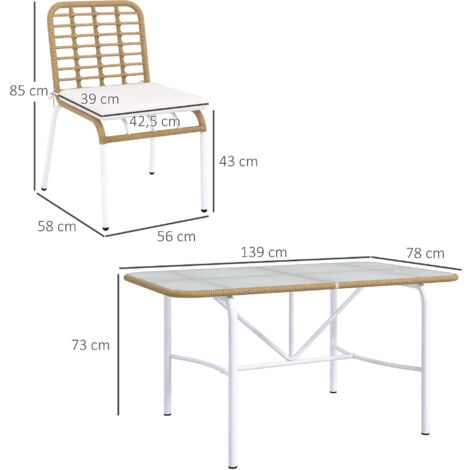 Conjunto de jardín de ratán sintético juego de muebles de jardín para exterior de ratán de 7 piezas incluye 6 sillas apilables con cojines y mesa