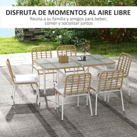 Conjunto de jardín de ratán sintético juego de muebles de jardín para exterior de ratán de 7 piezas incluye 6 sillas apilables con cojines y mesa
