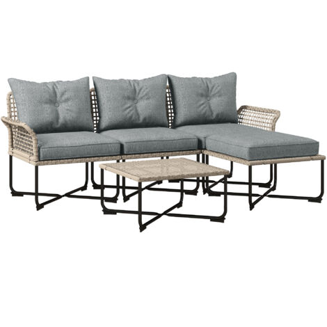Conjunto de jardín de ratán sintético juego de 5 piezas muebles de jardín con 2 sofás esquineras 1 sofá de exterior 1 taburete 1 mesa de centro