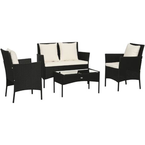 Conjunto de jardín de ratán sintético juego de 4 piezas muebles de jardín con 2 sillones 1 sofá de 2 plazas 1 mesa de centro y cojines (1/5)