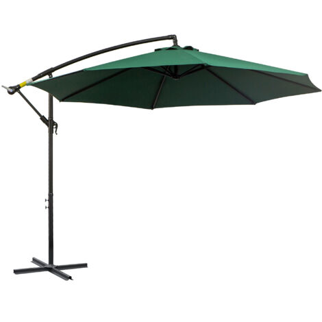 Sombrilla de Jardín Ø300x250 cm Parasol Excéntrico Inclinable con Manivela Base Cruzada y Soporte de Acero Protección Solar para Terraza Exterior