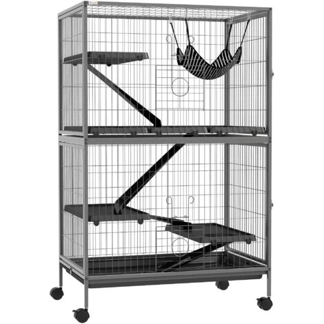 Jaula para animales pequeños de 4 niveles jaula para roedores con ruedas rampas hamaca colgante y bandeja extraíble 80x52x128 cm