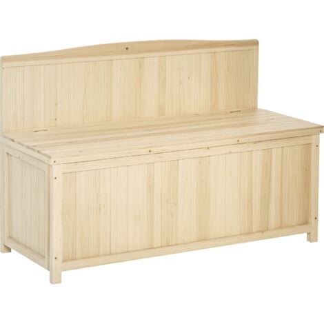 Banco de jardín de madera banco de exterior con caja de almacenaje y respaldo carga 250 kg para patio terraza balcón 115x45x75 cm