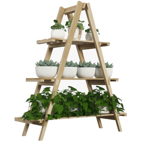 Estantería para Plantas Plegable de Madera Soporte para Macetas de 3 Niveles con Marco en A para Exteriores Interiores Salón Jardín 100x36x112 cm