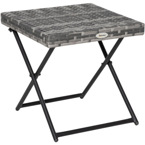 Mesa de jardín de ratán sintético mesa de terraza exterior plegable con patas cruzadas y marco de acero para patio balcón 40x40x40 cm