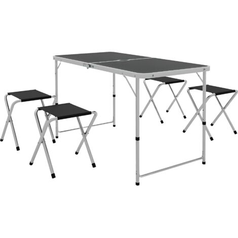 Mesa para camping plegable con sillas incluye 1 mesa para campaña con agujero para sombrilla y 4 sillas plegables para pícnic bbq (1/5)