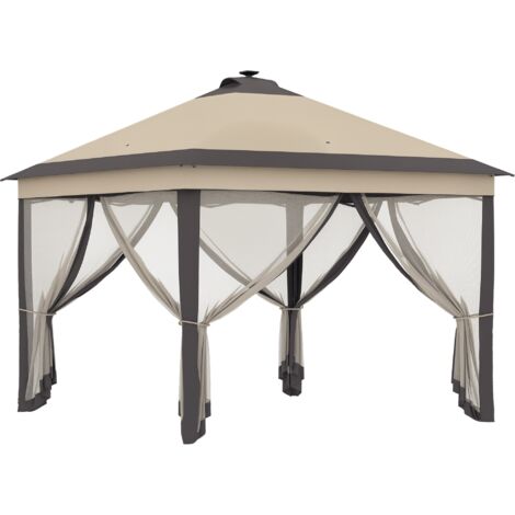 Outsunny – Carpa plegable 3,3x3,3 m con luces LED – Control remoto – 4 paredes laterales de malla – Altura ajustable y bolsa de transporte (1/5)