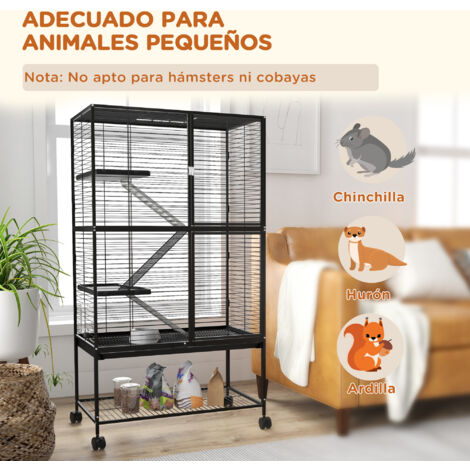 Jaula Para Roedores De 4 Niveles PawHut - 69x44x120 Cm, Con Ruedas, Rampas, Comedero Y Bebedero, Color Negro