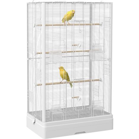 Jaula para pájaros 61x36,5x98 cm pajarera con puertas perchas bandeja extraíble cajas de comidas y asas jaula para ninfas periquitos pinzones canarios