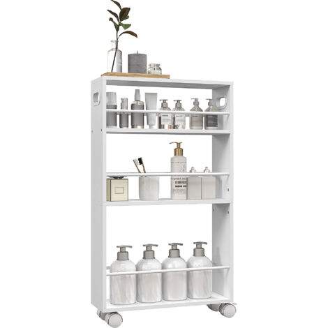Carrito auxiliar con ruedas carrito de cocina de 3 niveles con barandillas laterales y asas para comedor sala baño 45x15x80 cm blanco