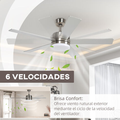 Ventilador de Techo con Luz LED 46W Ventilador de Techo Silencioso de 132 cm con 5 Aspas Reversibles Control Remoto 6 Velocidades Efecto 1520 m² Haya