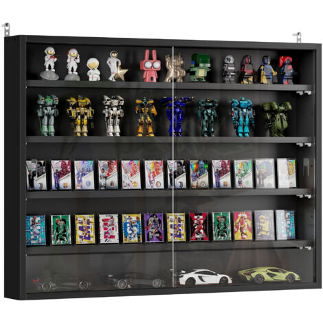 Vitrina de Pared Vitrina de Madera con Estantes Ajustables 2 Puertas Correderas de Vidrio para Colecciones Perfumes Figuras de Decoración 80x9,5x60 cm