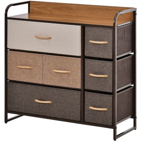 Mueble organizador cajonera de tela con 7 cajones plegable y marco metálico antivuelco para salón recibidor dormitorio 80x29x78,5 cm