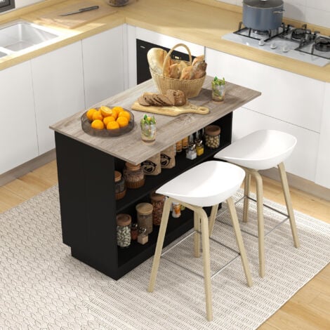 Isla de cocina mueble auxiliar de cocina con 2 estantes abiertos 2 puertas y estantes ajustables estilo moderno carga 100 kg 105x60x82 cm