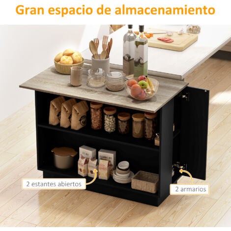 Isla de cocina mueble auxiliar de cocina con 2 estantes abiertos 2 puertas y estantes ajustables estilo moderno carga 100 kg 105x60x82 cm