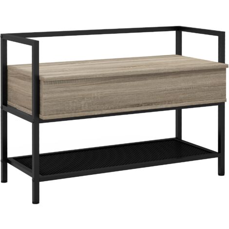 HOMCOM banco zapatero con tapa abatible mueble zapatero con banco con compartimento oculto y estante de malla para 4 pares de zapatos 84x39,5x61 cm