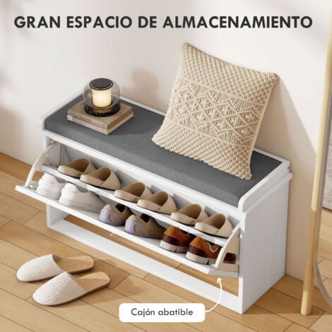 Banco zapatero moderno mueble zapatero con banco de madera con estantes ajustables y cojín acolchado para 8 pares de zapatos 80x26x48 cm