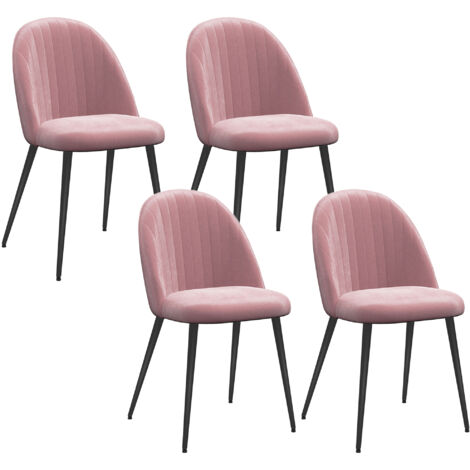 Pack de 4 Sillas de Comedor Modernas Sillas de Cocina Tapizada en Terciopelo con Respaldo Alto y Patas de Acero para Sala de Estar 50x52x83 cm Rosa