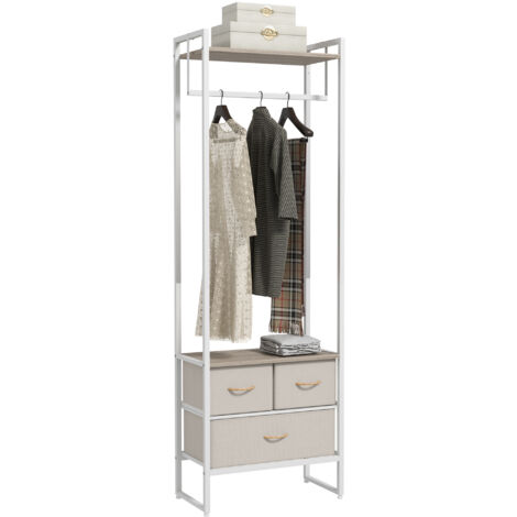Perchero para Ropa Perchero Recibidor con 3 Cajones de Tela y Estante de Almacenamiento para Pasillo Dormitorio Sala de Estar 58,5x30x178 cm Natural