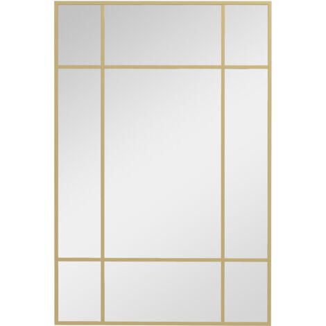 Espejo Rectangular de Pared Espejo de Ventana 90x60 cm con Marco de Metal Espejo Decorativo para Salón Dormitorio Entrada Dorado