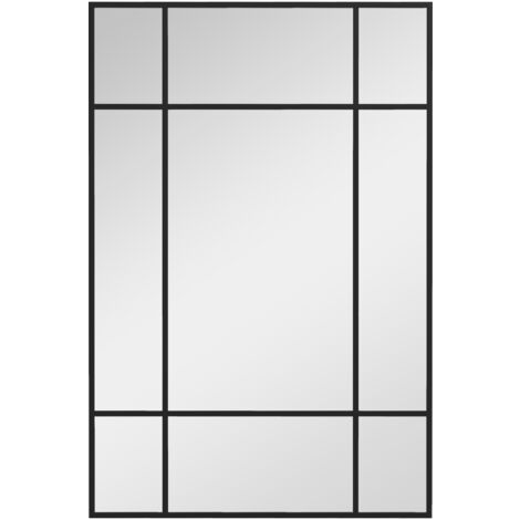 Espejo Rectangular de Pared Espejo de Ventana 90x60 cm con Marco de Metal Espejo Decorativo para Salón Dormitorio Entrada Negro