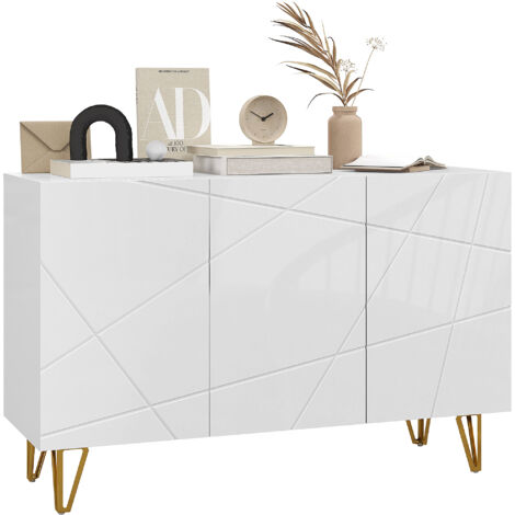 Aparador para salón aparador de entrada con 3 puertas y estantes ajustables armario de almacenamiento para cocina sala 120x40x75 cm blanco brillante