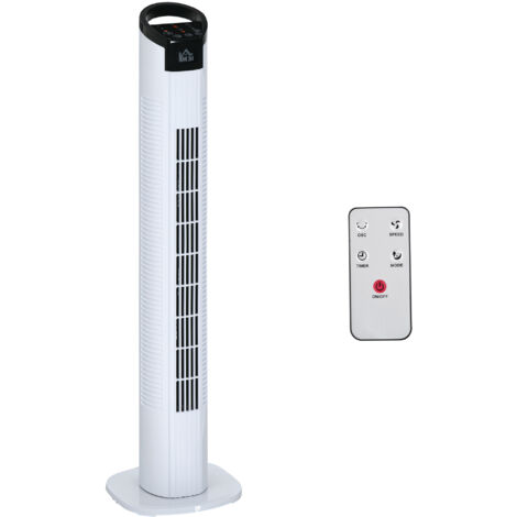 Ventilador de torre ventilador vertical 50W con mando a distancia 3 velocidades pantalla LED temporizador 7,5h y oscilante 70° Ø20x78,5 cm blanco (1/5)