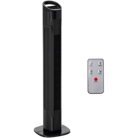 Ventilador de torre ventilador vertical 50W con mando a distancia 3 velocidades pantalla LED temporizador 7,5h y oscilante 70° Ø20x78,5 cm negro (1/5)