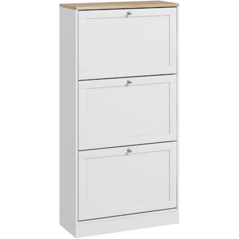 Mueble zapatero de recibidor armario zapatero moderno con 3 cajones abatibles y estantes ajustables para 18 pares de zapatos 60x23,5x115 cm blanco