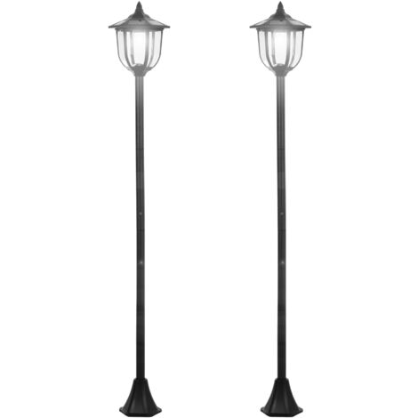 Outsunny conjunto de 2 farolas solares luce de solar para jardín con panel solar encendido automático protección al ambiente y 6 luces LED Ø26,5x177cm