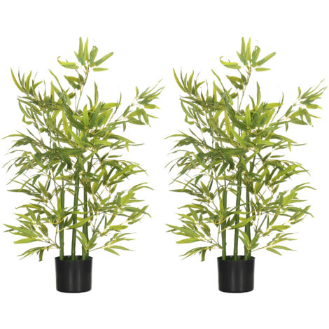 Juego de 2 plantas artificiales 90 cm bambú artificial con maceta plantas sintéticas para decoración hogar salón oficina verde (1/5)