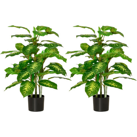 Juego de 2 plantas artificiales de 95 cm árboles artificiales con maceta plantas sintéticas para decoración hogar salón oficina verde (1/5)