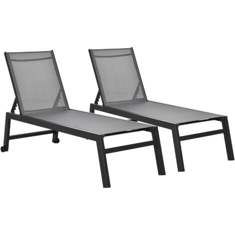 Conjunto de 2 tumbonas de jardín de aluminio tumbonas de exterior con 2 ruedas respaldo reclinable en 5 posiciones carga 120 kg 169x65x102 cm gris